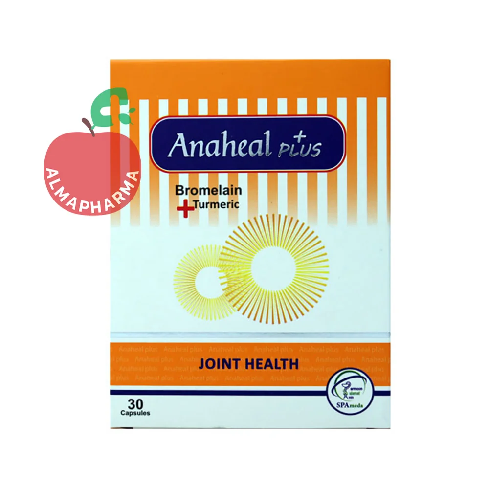 Anahil-Plus-Capsules-almapharma نمای جلویی کپسول آناهیل پلاس سلامت پرمون امین 30 عددی حاوی بروملین و عصاره زردچوبه