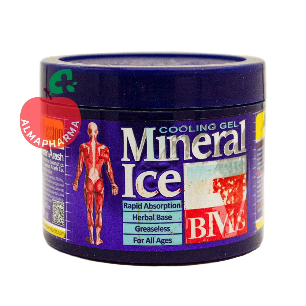 BMS-Mineral-Ice-Cooling-Pain-Relief-Gel-200-ml-(2)-almapharma - Copy نمای جلویی ژل مینرال آیس بی ام اس حاوی منتول برای تسکین دردهای عضلانی، مفصلی و ورزشی