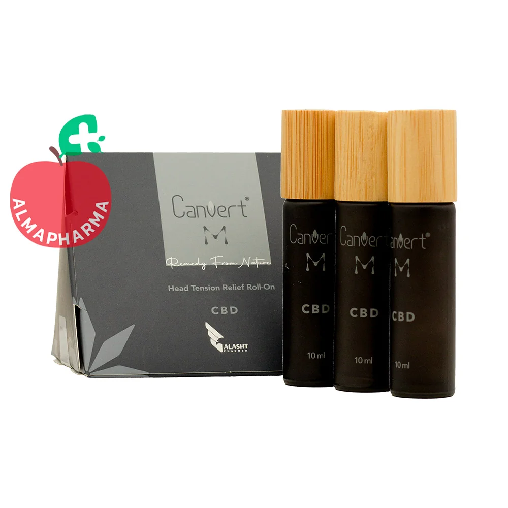 Convert-M-Headache-Topical-Roll-On-almapharma نمای جلویی رول موضعی کنورت ام حاوی CBD و اسانس های گیاهی برای تسکین سردرد و آرامش سر و گردن
