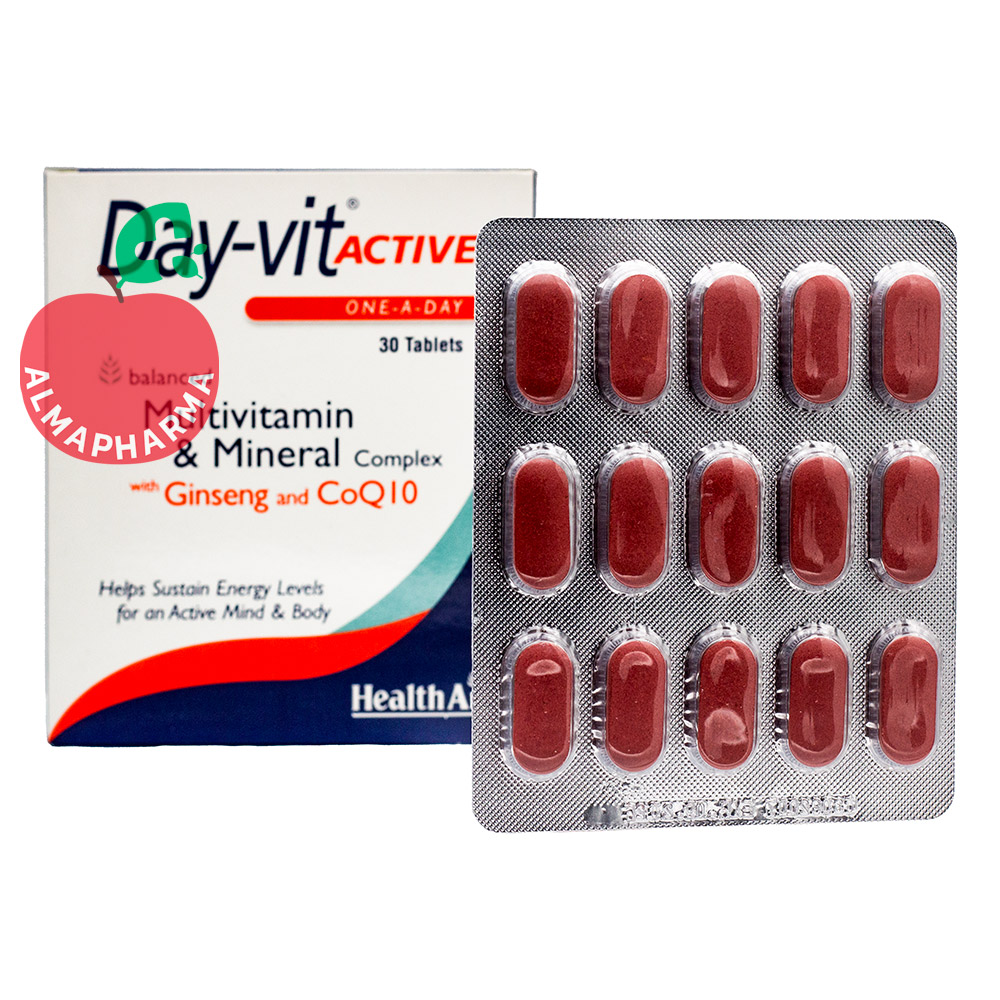 Day-Vit-Active-almapharma (2) نمای جلویی قرص دی ویت اکتیو هلث اید
