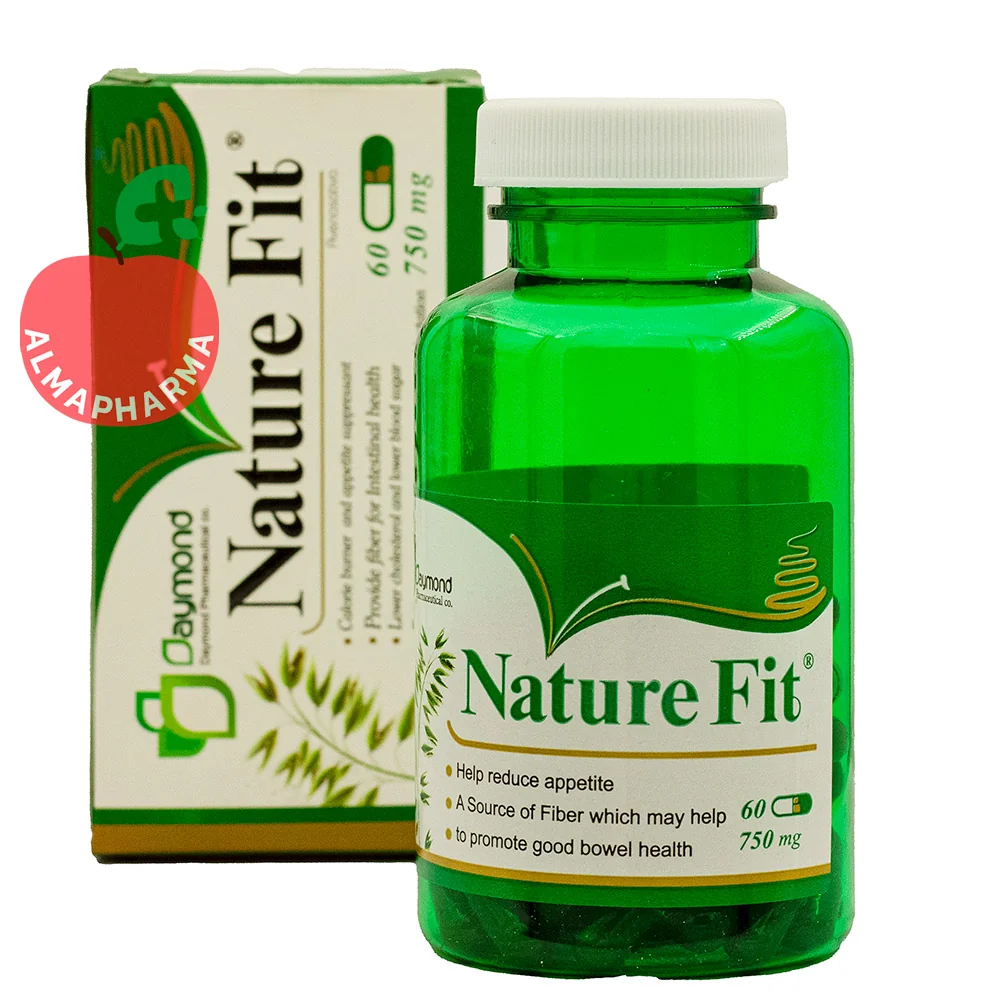 Daymond-NatureFit-Tablets-60-Pcs-almapharma نمای پشتی کپسول نیچرفیت دیموند با اطلاعات سبوس جو دوسر، ویتکسین، نحوه مصرف و کاربرد در کنترل اشتها