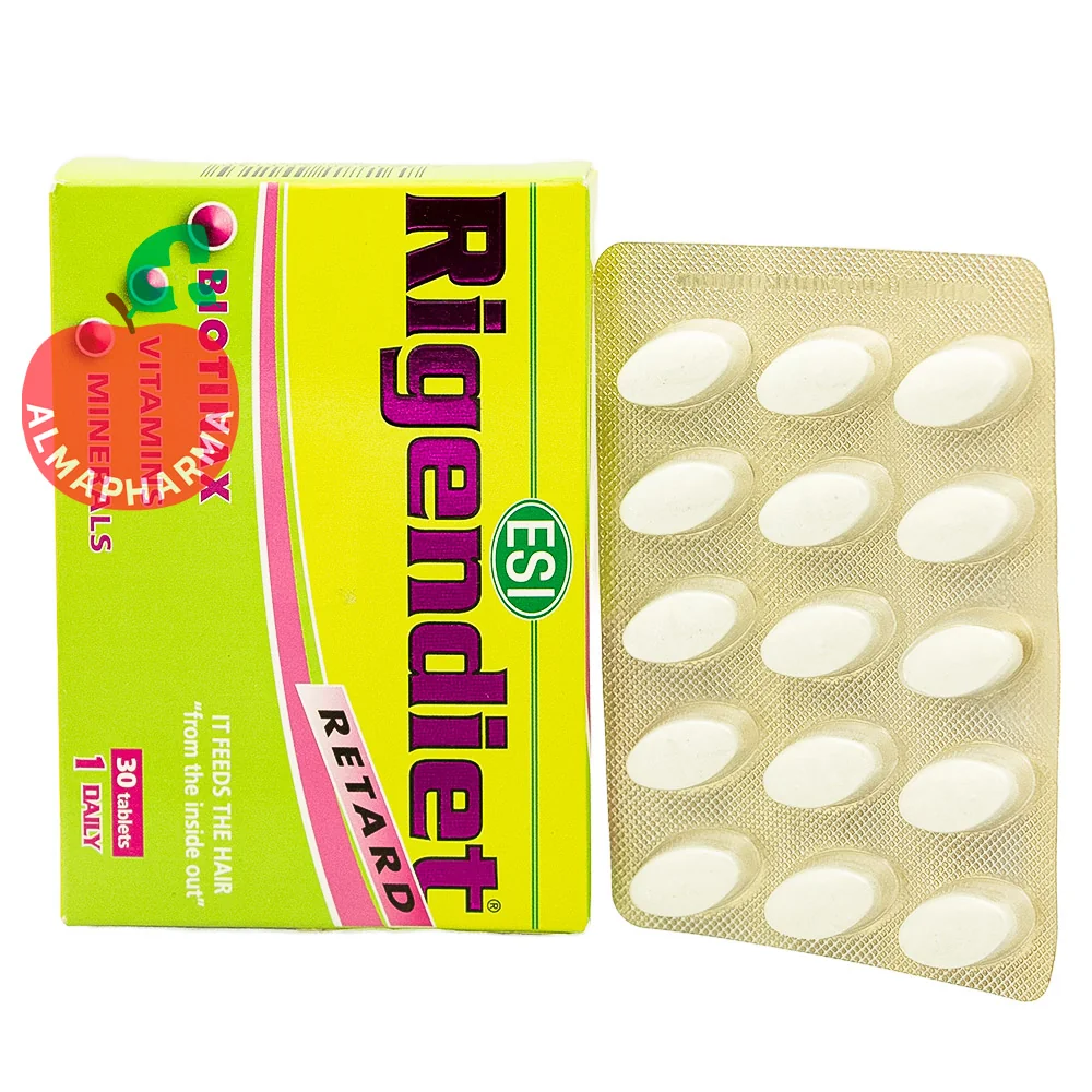 ESI-RigenDiet-Tablets-30-Pcs-almapharma نمای جلویی قرص ریجن دایت اسی 30 عددی مکمل آهسته رهش پوست مو و ناخن