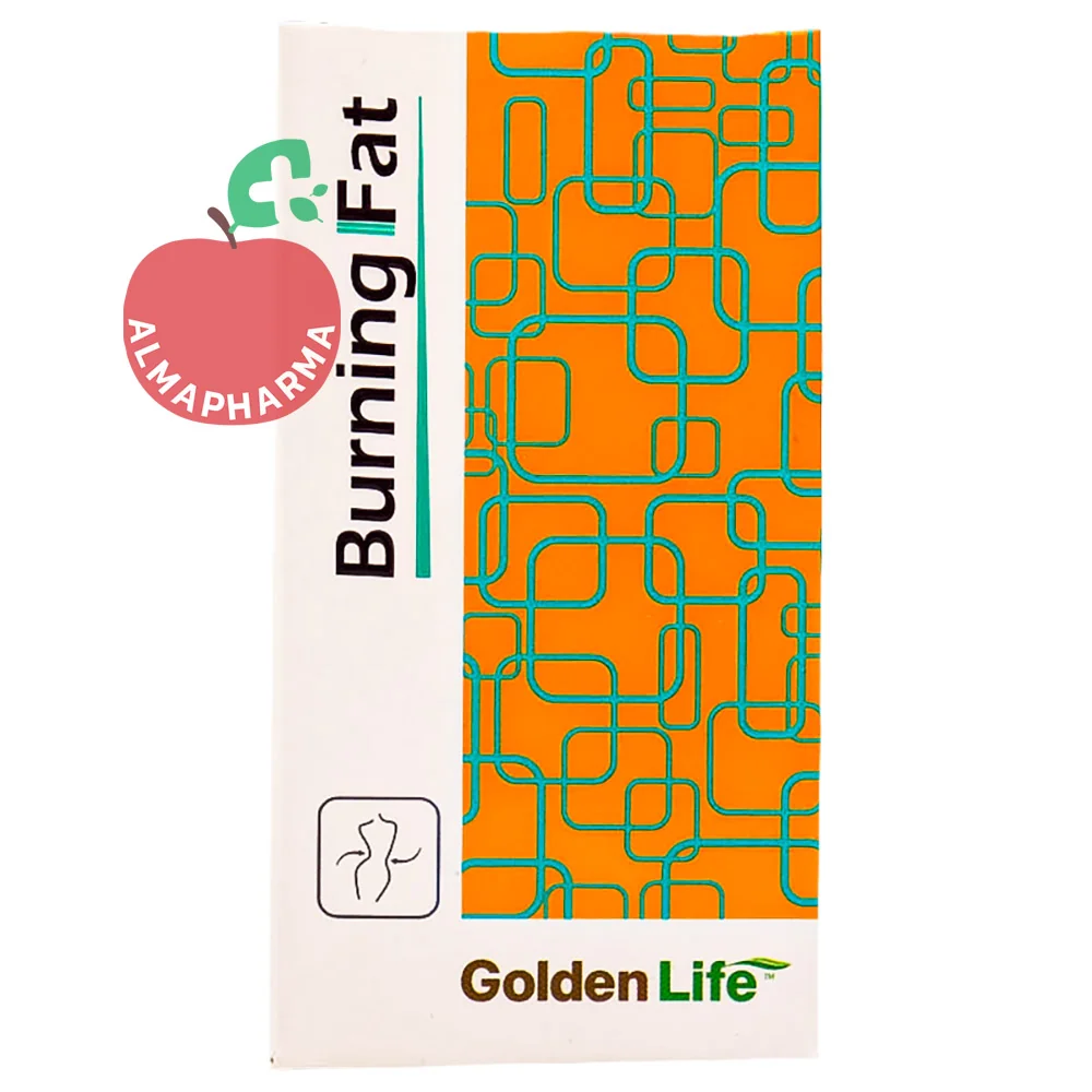 Golden-Life-Burning-Fat-Tablets-(2)-almapharma نمای جلویی قرص برنینگ فت مکمل کمک به کاهش وزن و کنترل اشتها