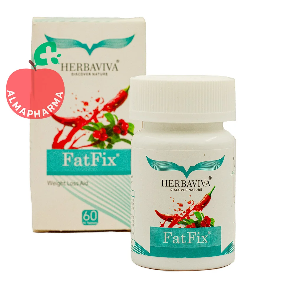 HerbaViva-Fat-Fix-Tablets-60-Pcs-(2)-almapharma نمای جلویی قرص فت فیکس هرباویوا 60 عددی مکمل چربی سوز حاوی ال کارنیتین و عصاره های گیاهی