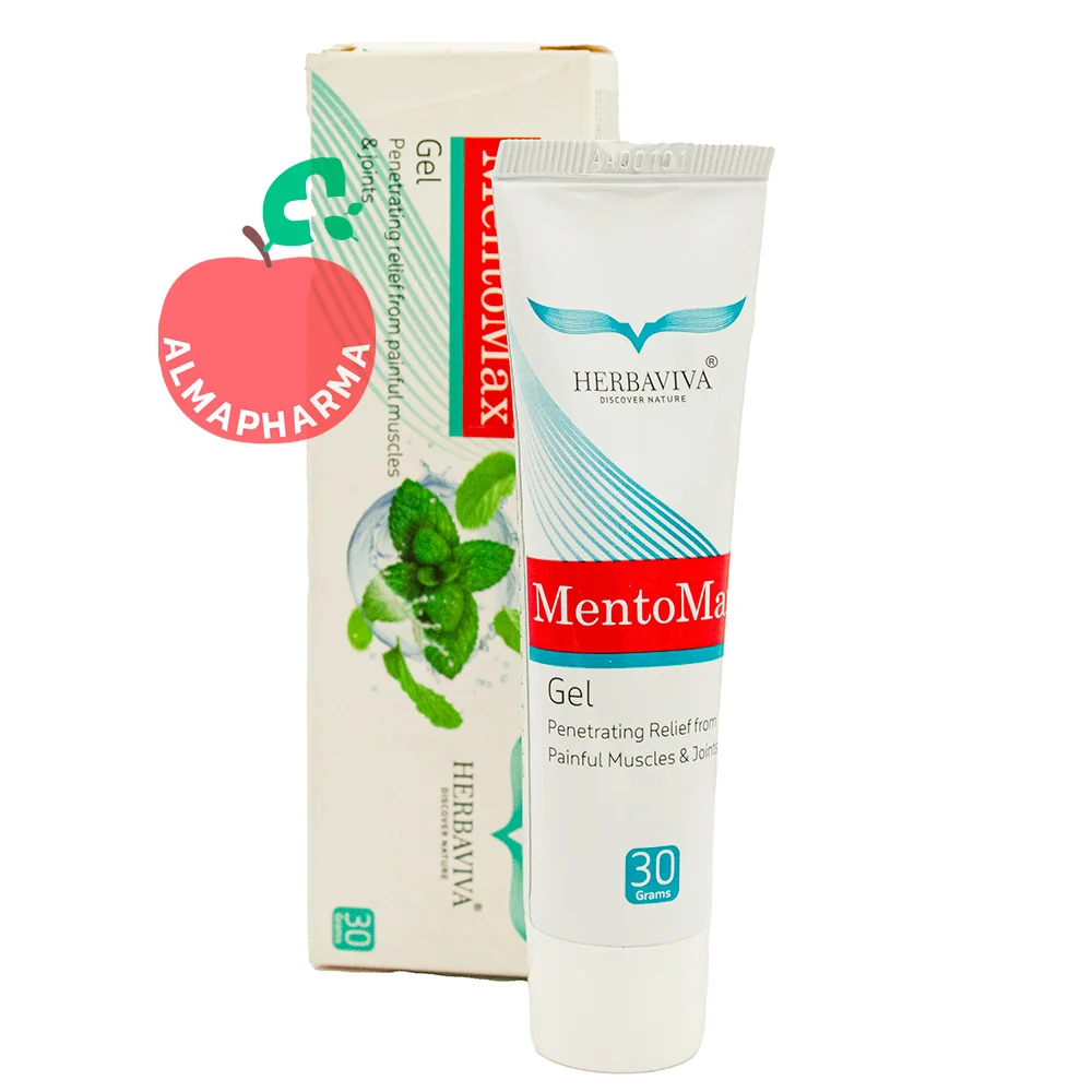 Mentomax-Gel-(2)-almapharma نمای جلویی ژل منتومکس 30 گرمی حاوی منتول برای کوفتگی، گرفتگی عضلات و کمردرد ساده