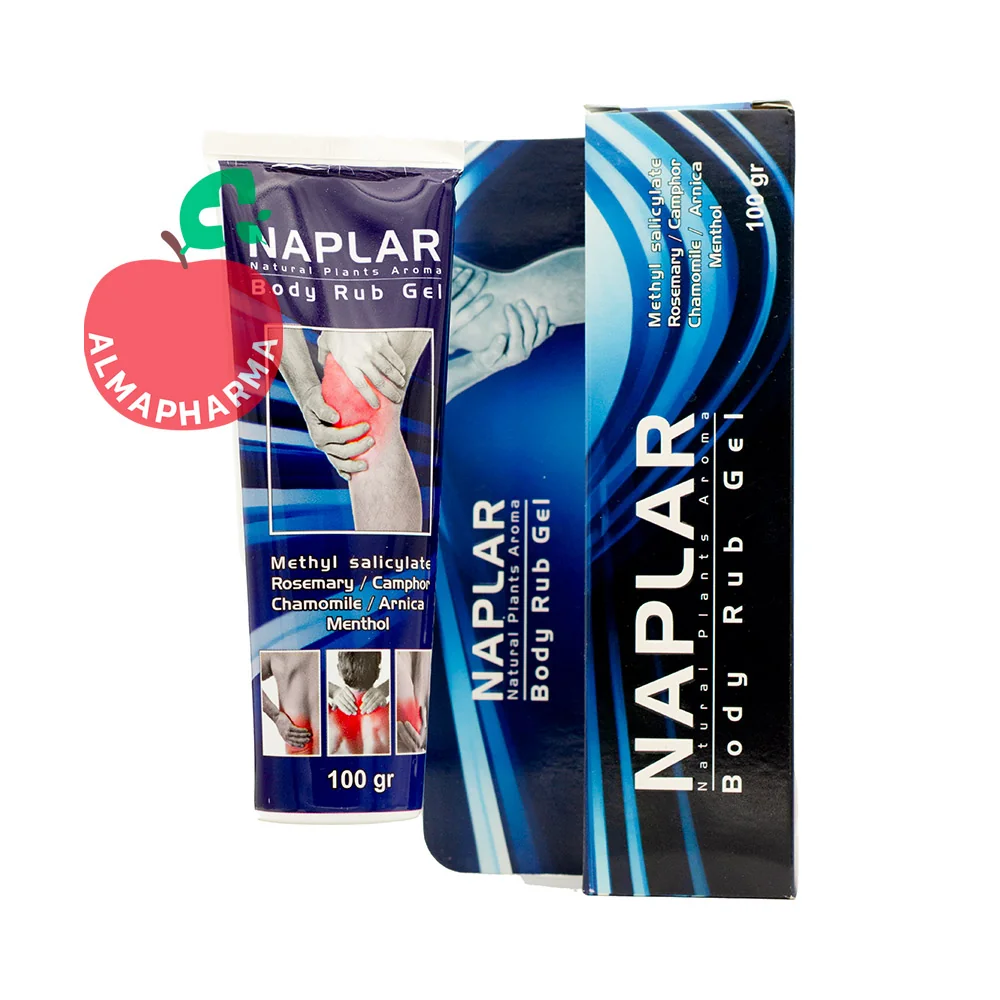 Naplar-Cooling-Body-Gel-100-g-(2)-almapharma نمای جلویی ژل خنک کننده بدن ناپلار ۱۰۰ گرمی برای دردهای عضلانی، مفصلی و اسپاسم
