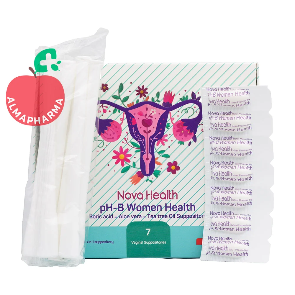 Nova-Health-PH-B-Women-Health-Vaginal-Supp-1-almapharma نمای جلویی پی اچ بی وومن هلث نوا هلث ۷ عددی برای تنظیم pH واژن و کمک به سلامت ناحیه واژینال