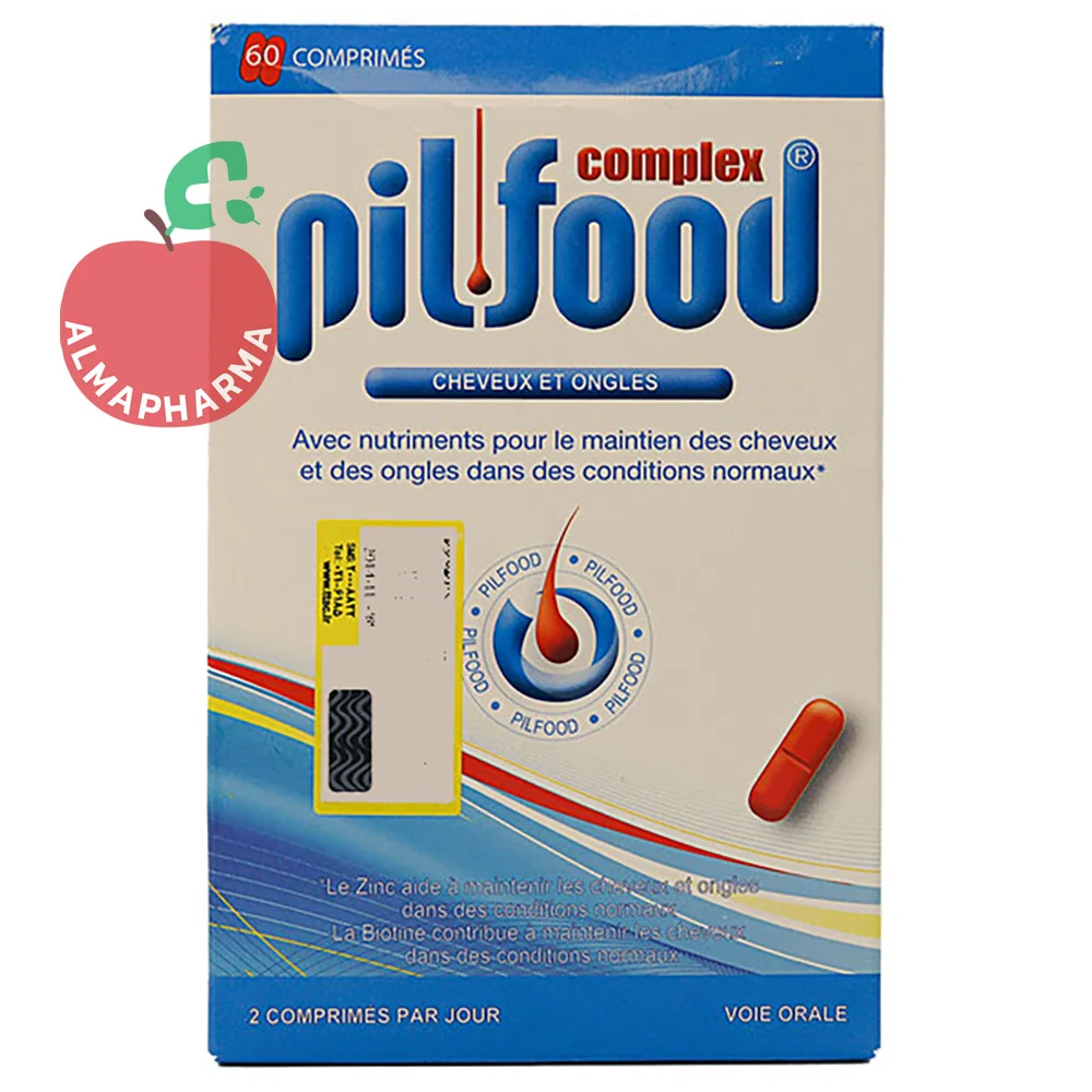 Pilfood-Complex-Hair-and-Nail-Support-Tablets-(2)-almapharma نمای جلویی قرص پیلفود کمپلکس تقویت کننده مو و ناخن
