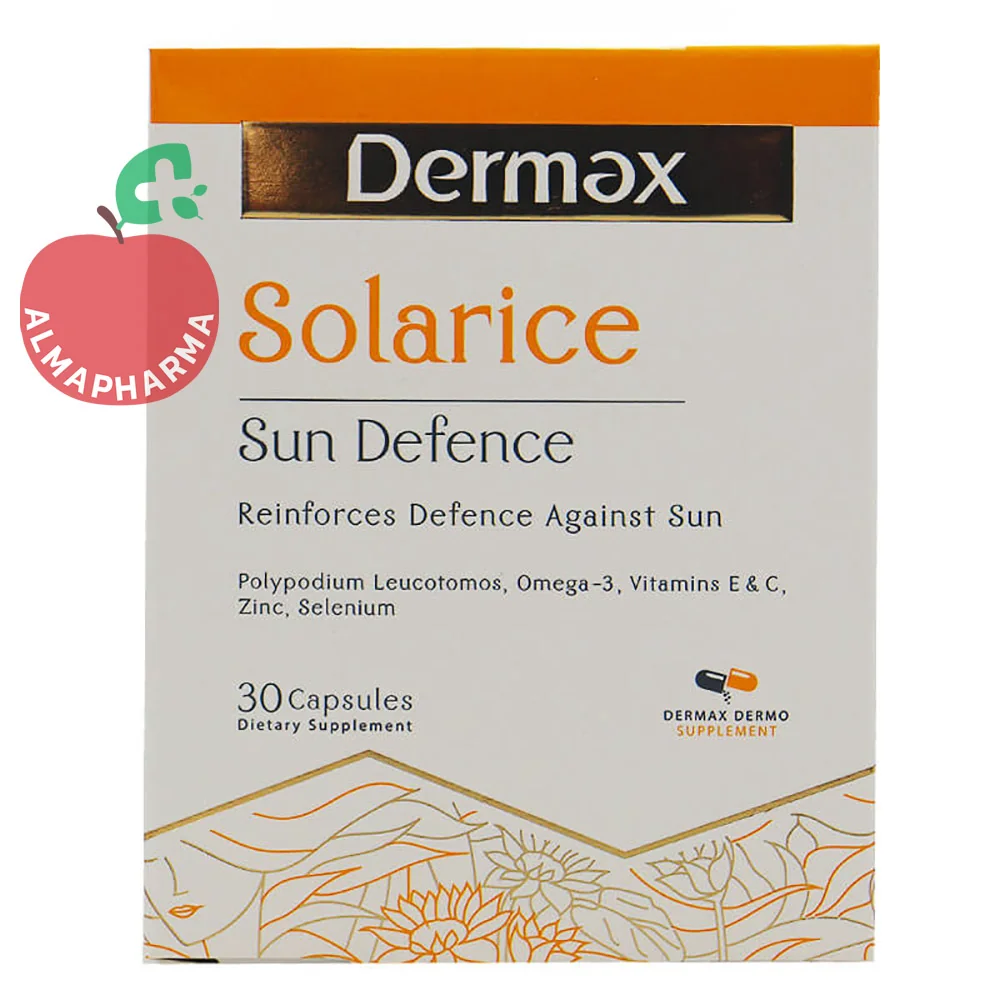 Solarice-Capsules-almapharma نمای جلویی قرص سولاریس درمکس 30 عدد