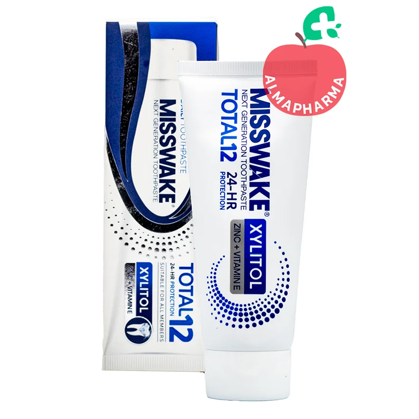 misswake-total-12-toothpaste (2) نمای جلویی خمیردندان کامل توتال 12 میسویک حاوی زایلیتول 75 میلی لیتر