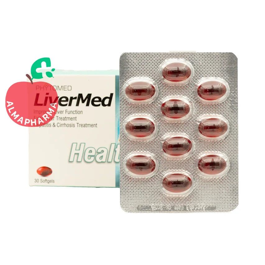 phytomed-livermed-capsules نمای جلویی کپسول ژلاتینی لیورمد فیتومد 30 عددی