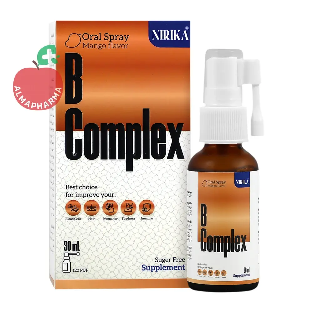 Nirika B Complex Spray-almapharma نمای جلویی اسپری خوراکی ب کمپلکس نایریکا ۳۰ میلی لیتر