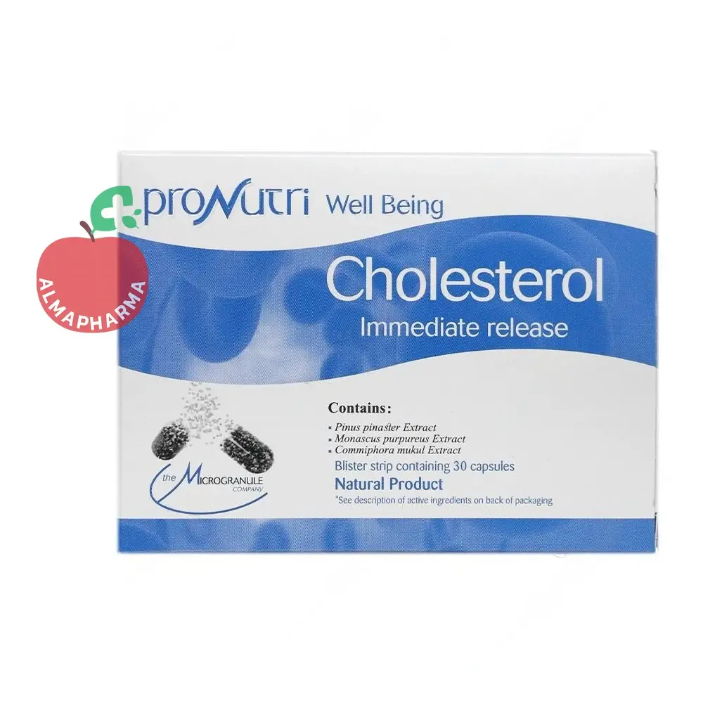 Pronutri Well Being CholesterolCaps-4-almapharma نمای جلویی کپسول پرونوتری ولبیینگ کلسترول رستا ایمن دارو ۳۰ عددی