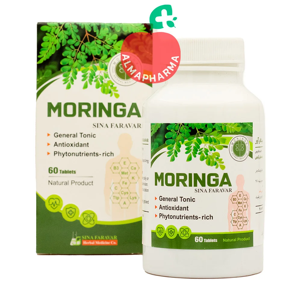 Sina-Faravar-Moringa-Tablets-60-Pcs-(2)-almapharma نمای جلویی کپسول مورینگا سینا فرآور ۶۰ عدد