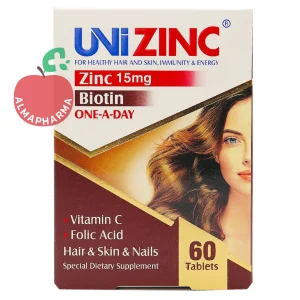 نمای جلویی قرص Uni zinc ابیان دارو ۶۰ عدد