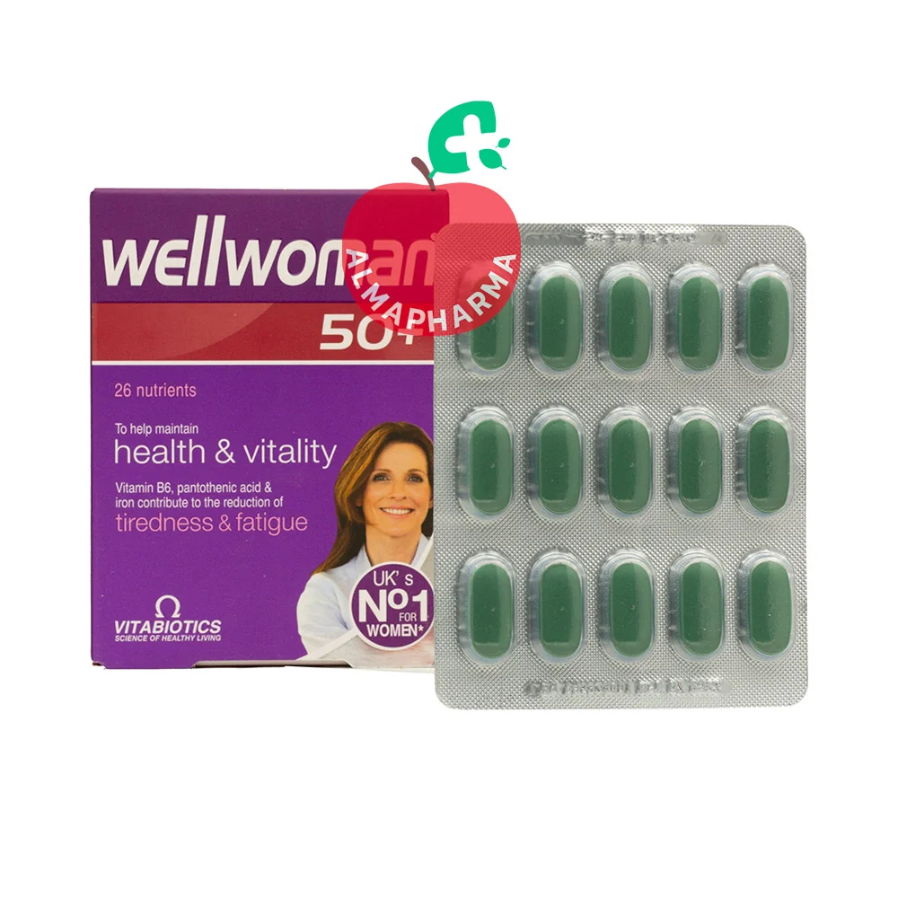 Vitabiotics-Wellwoman-50-Plus-Tablets-almapharma نمای جلویی قرص ول وومن بالای ۵۰ سال ویتابیوتیکس ۳۰ عدد