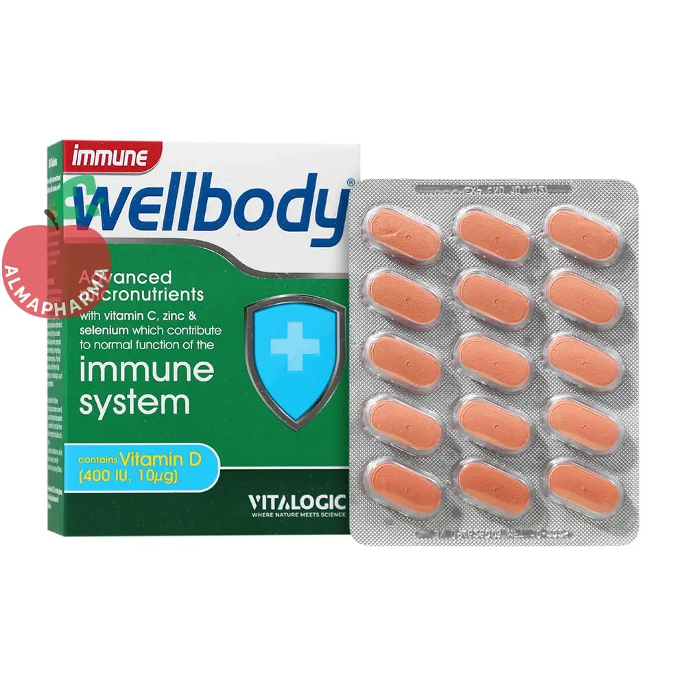 Vitalogic Immune Wellbody-almapharma نمای جلویی قرص ایمیون ول بادی ویتالوژیک ۳۰ عددی