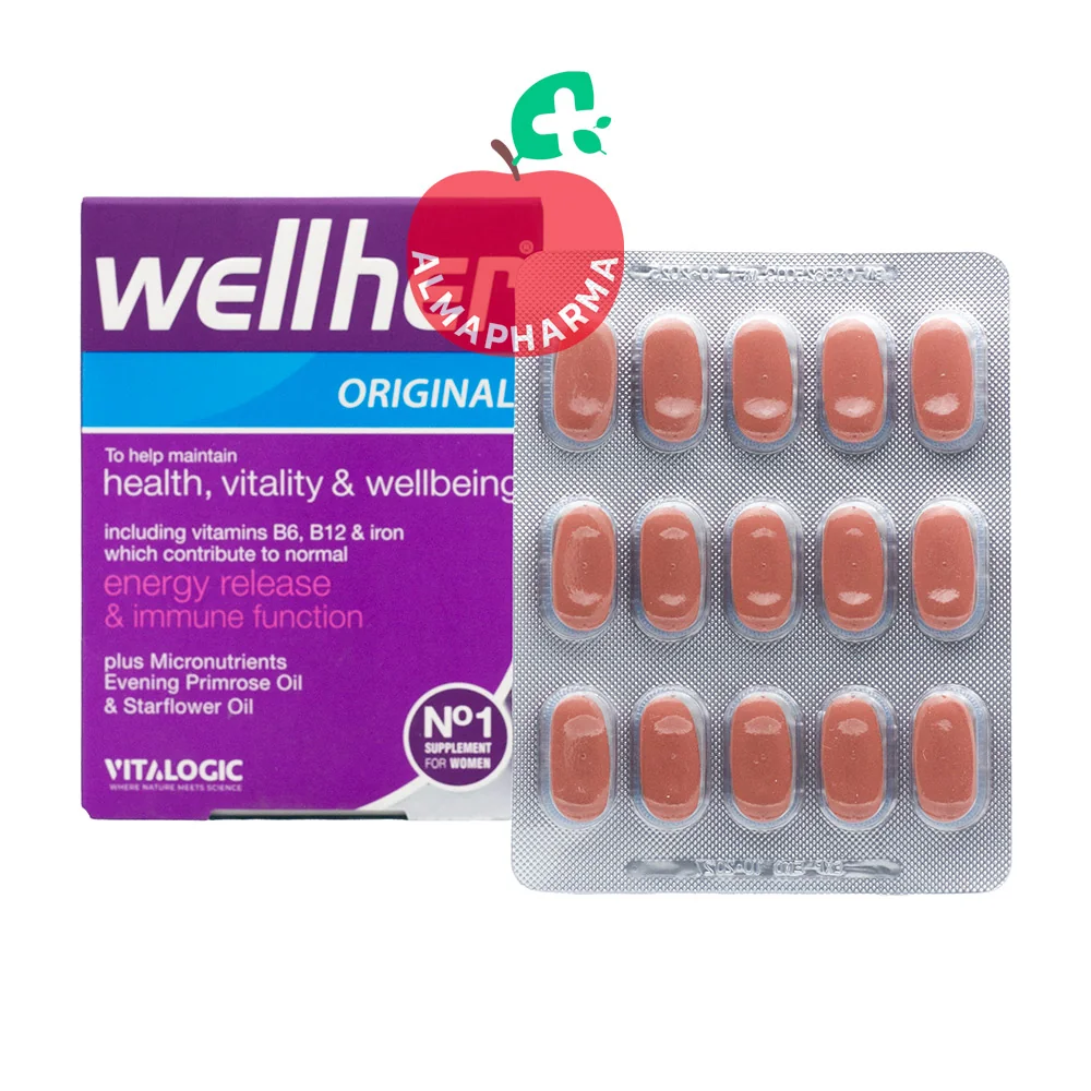 Wellher-original-Vitalogic-(wellwoman)-(2)-almapharma نمای جلویی قرص ول هر اورجینال ویتالوژیک ۳۰ عدد