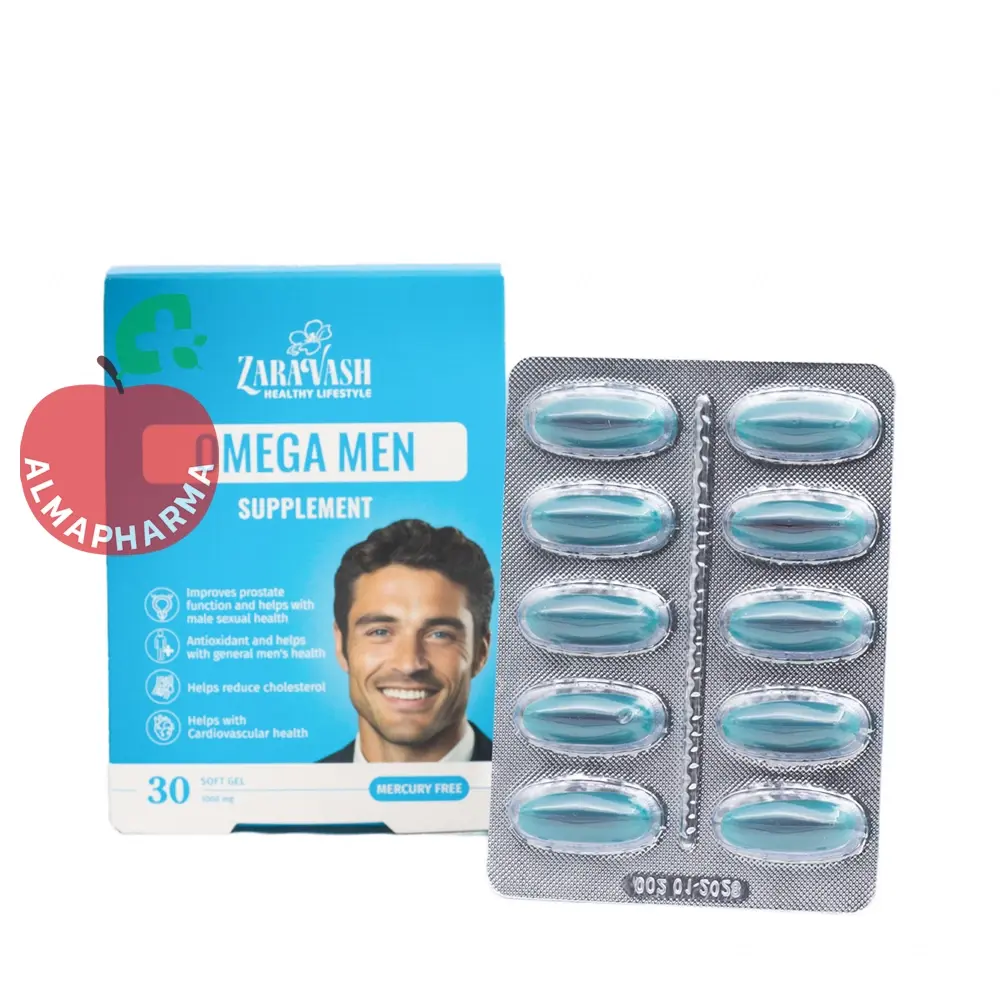 omega-men-30-soft-gel-zaravash-(2)-almapharma سافت ژل امگا آقایان زراوش ۳۰ عددی