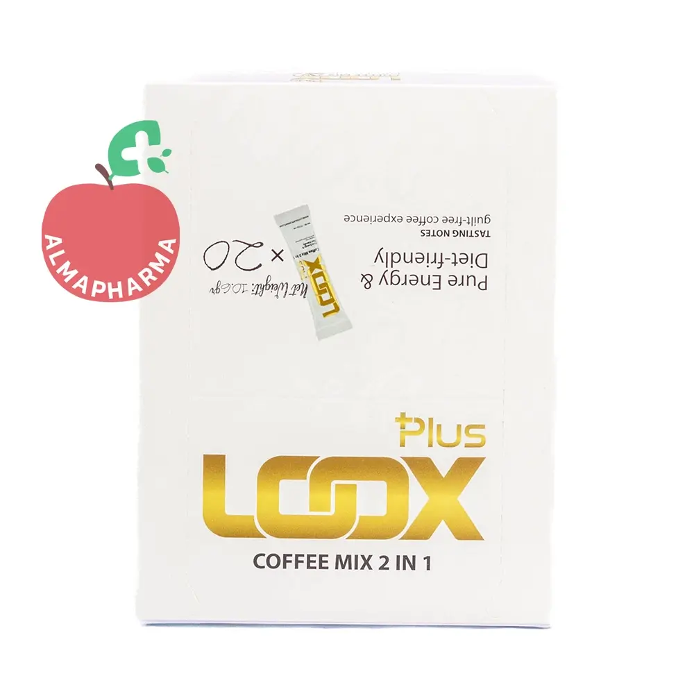 Loox-Plus-Coffee-Mix-2-IN-1-Powder-20-Sachets-(2)-almapharma ساشه کافی میکس ۲ در ۱ لوکس پلاس بدون شکر ۲۰ عددی