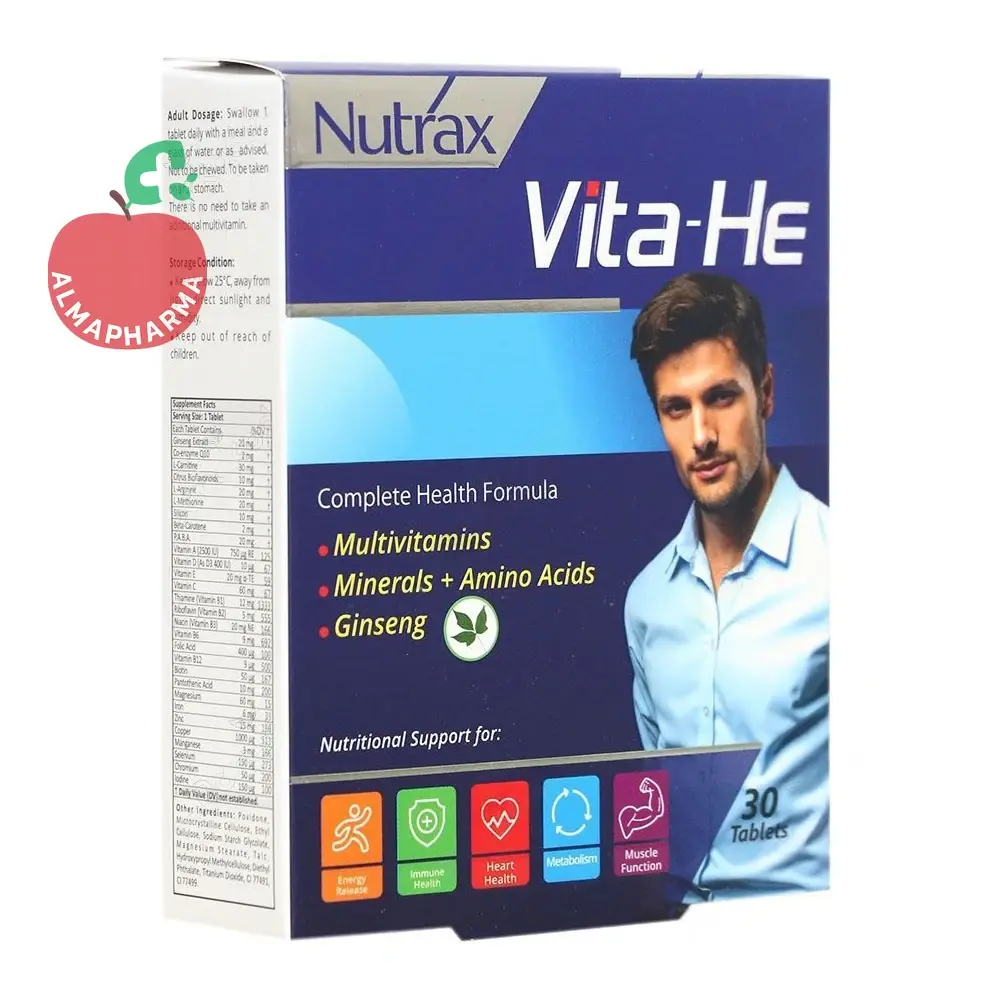 vita he nutrax-almapharma قرص ویتا هی نوتراکس مولتی ویتامین آقایان ۳۰ عددی