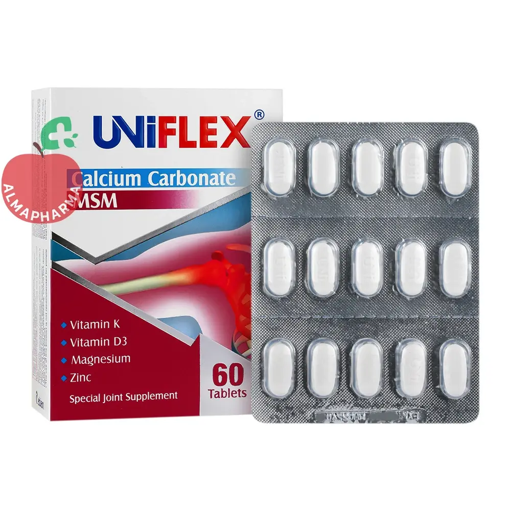Abian Darou Uni Flex-almapharma قرص یونی فلکس MSM لیبرتی ۶۰ عددی - جعبه ۶۰ عددی - نمای جلو