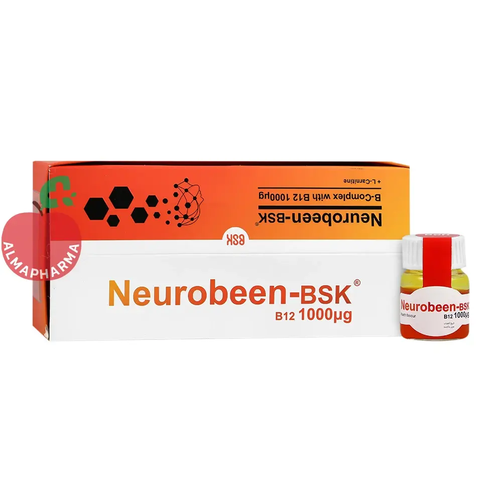 BSK Shot Neurobin-almapharma ویال خوراکی نوروبین ۱۰۰۰ میکروگرم بنیان سلامت کسری - جعبه ۱۰ عددی - نمای جلو