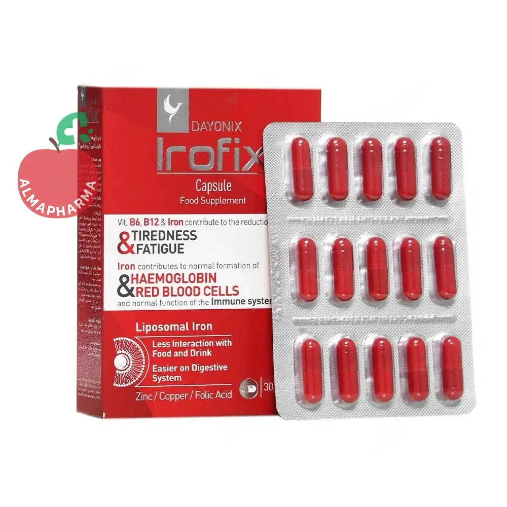 Dionix Pharma Irofix Caps-4-almapharma کپسول آیروفیکس دایونیکس فارما ۳۰ عددی - جعبه ۳۰ عددی - نمای جلو