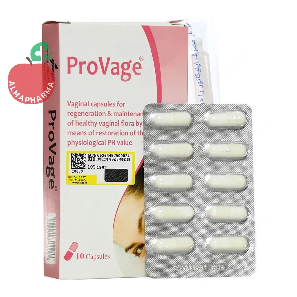Gostarsh Milad Pharmed Provage Caps-almapharma کپسول پروواژ پروبیوتیک گسترش میلاد فارمد ۱۰ عددی - جعبه ۱۰ عددی - نمای جلو