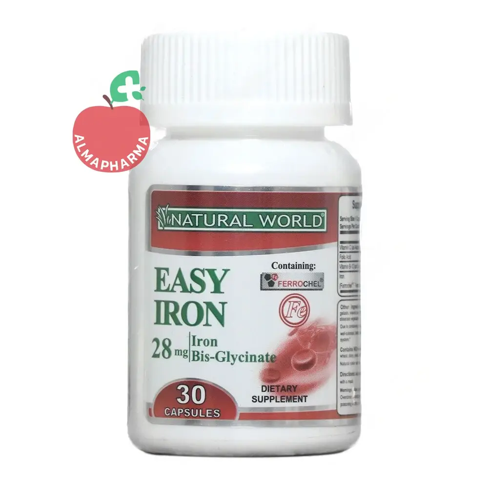 Natural World Aizi Airon Nchral Orld-almapharma کپسول ایزی آیرون نچرال ورلد ۳۰ عددی - قوطی ۳۰ عددی - نمای جلو