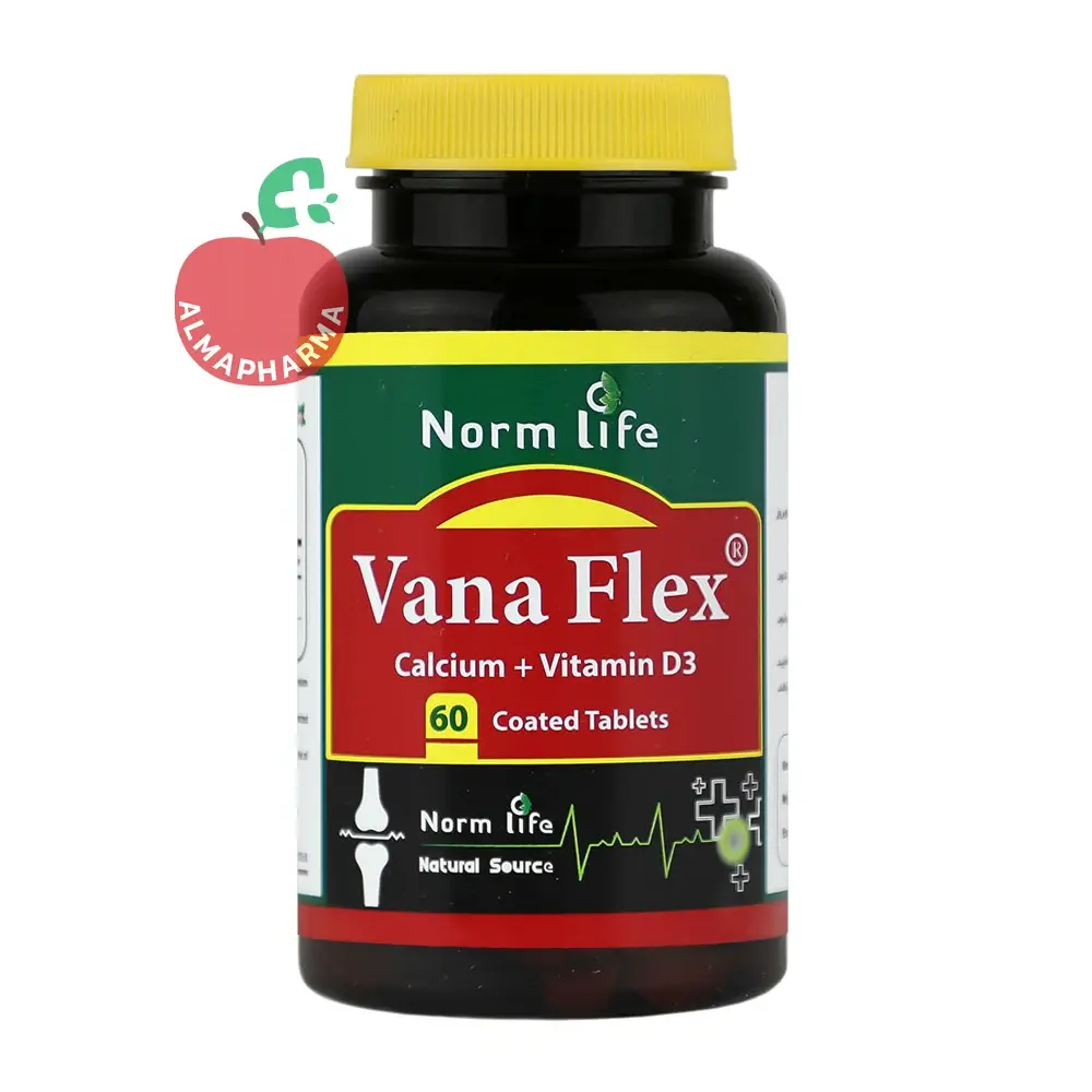 Norm Life Calcium Vitamin D3 Oana Flks-almapharma قرص وانا فلکس کلسیم و ویتامین D۳ نورم لایف ۶۰ عددی - قوطی ۶۰ عددی - نمای جلو