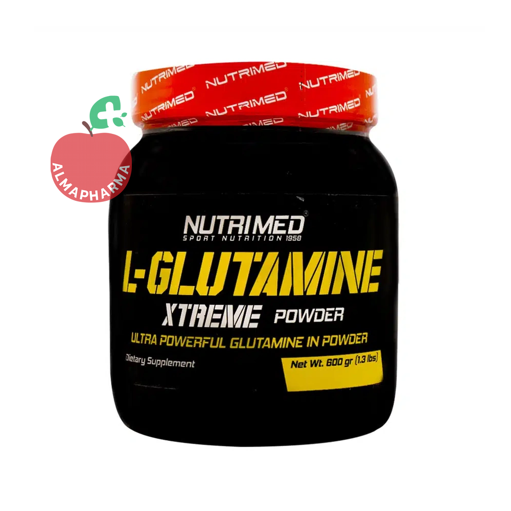 Nutrimed L-Glutamine Notrimd 600 g Powder-2-almapharma پودر ال گلوتامین نوتریمد ۶۰۰ گرمی - نمای پشت قوطی و اطلاعات تغذیهای
