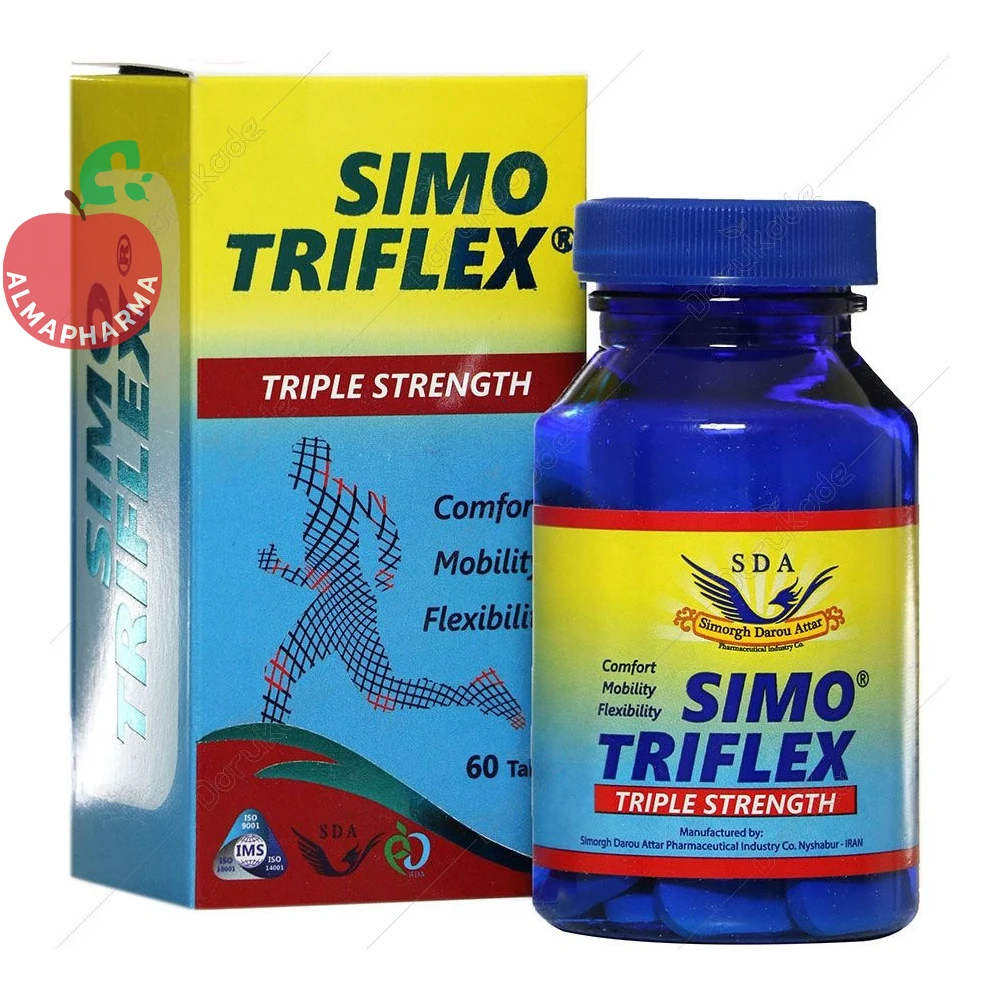 Simorgh Darou Attar Simo Tri Flks-almapharma قرص سیمو تری فلکس سیمرغ دارو ۶۰ عددی - قوطی ۶۰ عددی - نمای جلو