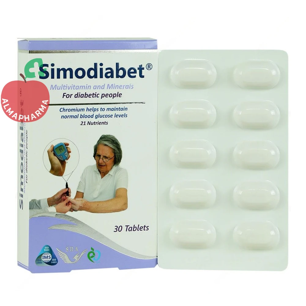 Simorgh Darou Attar Simodiabt-almapharma قرص سیمودیابت سیمرغ دارو عطار ۳۰ عددی - جعبه ۳۰ عددی - نمای جلو