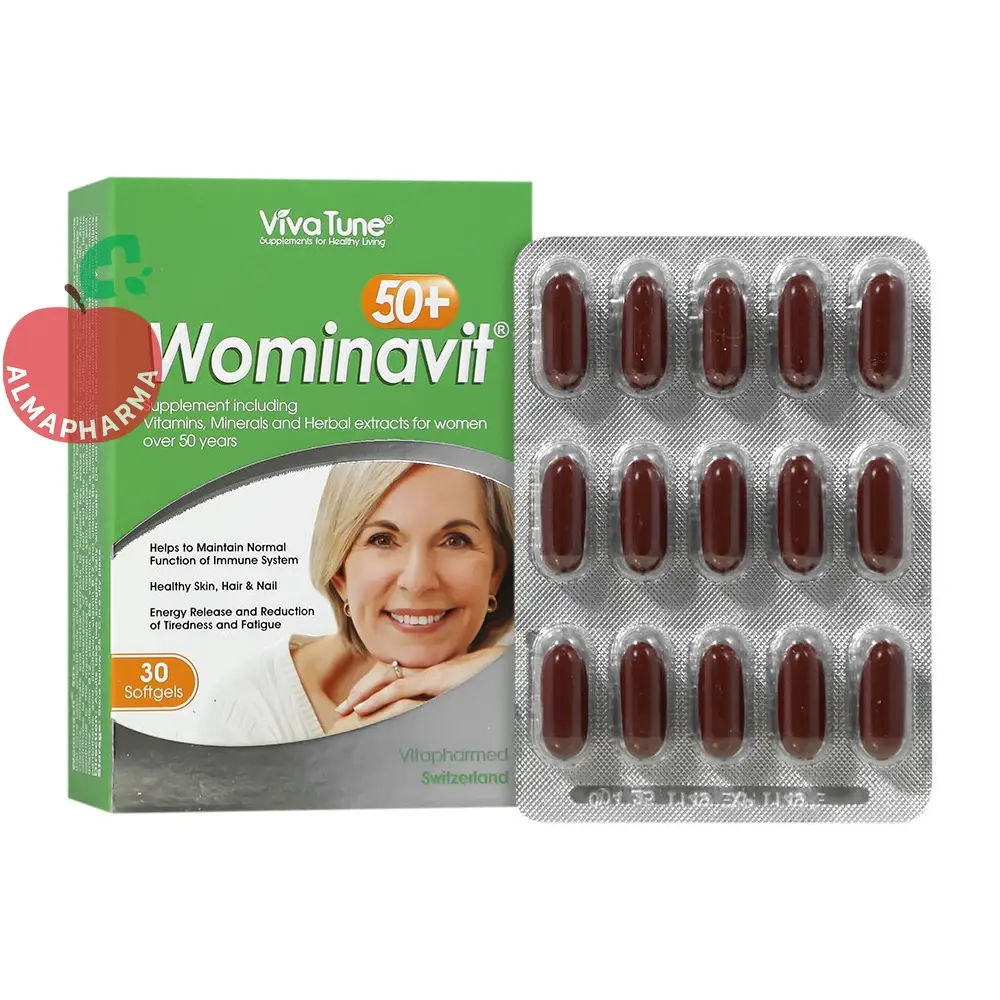 Vivation Ominaoit 50+-almapharma کپسول نرم ومیناویت بالای ۵۰ سال ویواتیون ۳۰ عددی - جعبه ۳۰ عددی - نمای جلو