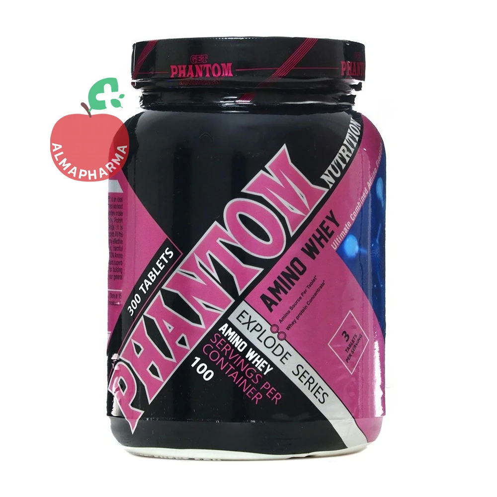 tablet-amino-whey-explode-series-300-01_almafarma قرص آمینو وی اکسپلود فانتوم نوتریشن ۳۰۰ عددی بدون طعم - قوطی ۳۰۰ عددی - نمای جلو