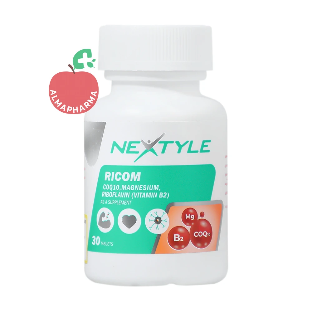 tablet-nextyle-ricom-01_almafarma قرص منیزیم ریکام نکستایل ۳۰ عددی - قوطی ۳۰ عددی - نمای جلو