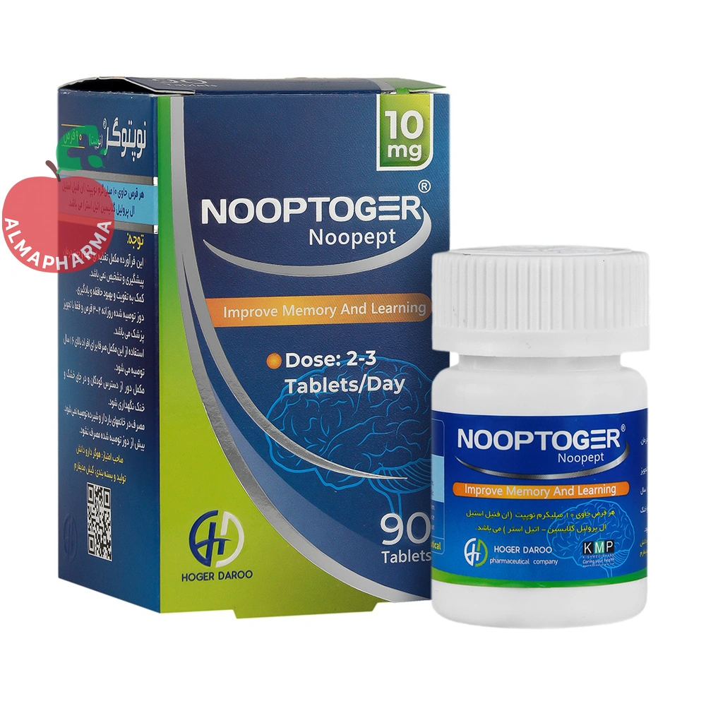 tablet-nooptoger-noopept-01_almafarma قرص نوپتوگر نوپپت هوگر دارو ۹۰ عددی - قوطی ۹۰ عددی - نمای جلو