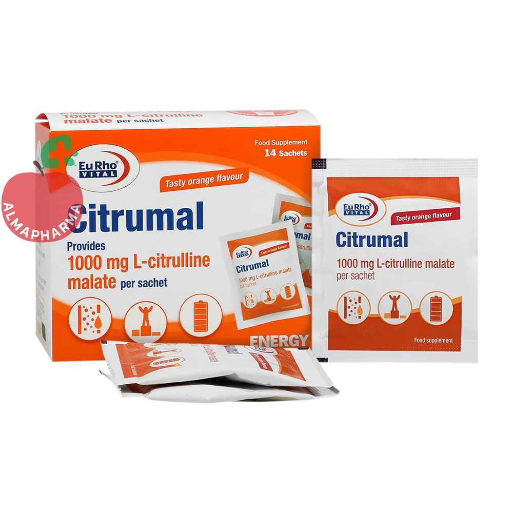 sachet-citrumal-32152-01-almapharma ساشه سیترومال یوروویتال ۱۴ عددی طعم پرتقال - جعبه ۱۴ عددی - نمای جلو