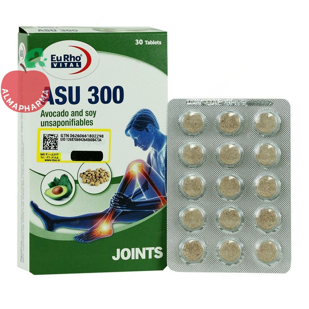 tablet-asu-300-25371-01-almapharma قرص آسو ۳۰۰ یوروویتال ۳۰ عددی - جعبه ۳۰ عددی - نمای جلو