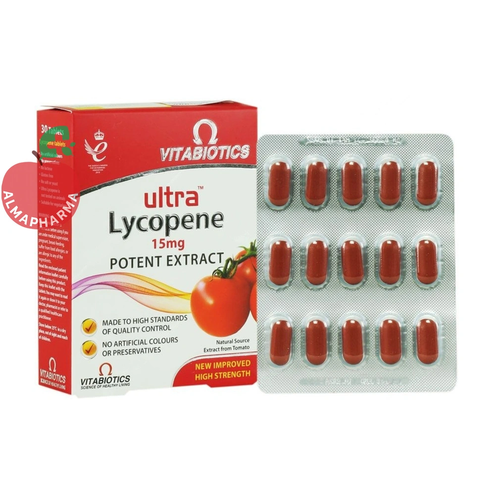 tablet-ultra-lycopene-15-mg-4400-01_almafarma قرص اولترا لیکوپن ۱۵ میلیگرم ویتابیوتیکس ۳۰ عددی - جعبه ۳۰ عددی - نمای جلو